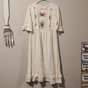 Charming Cream Dress with Floral Embroidery